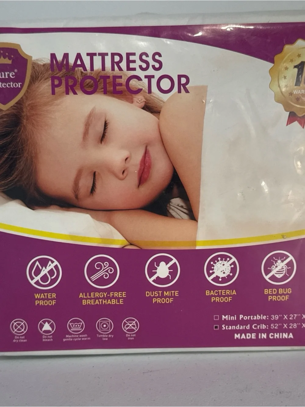 Pure Protector Crib Mattress Protector - Standard Size 52”x28”x9”